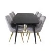 Gold Ensemble Table, Table Extensible Longueur Cm180 / 220 Noir Et 6 Velvet Deluxe Chaises Velours Grisclair, Laiton Décor. -Mobilia Boutique ensemble table et chaise 22198133