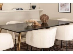 PippiCO Ensemble Table, Table Noir Et 6 Berit Chaises Velours Beige. -Mobilia Boutique ensemble table et chaise 22198253