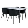 Jimmy150 Ensemble Table, Table Extensible Longueur Cm150 / 240 Blanc Et 4 Berit Chaises Velours Noir.