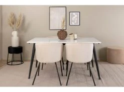 Jimmy150 Ensemble Table, Table Extensible Longueur Cm150 / 240 Blanc Et 4 Berit Chaises Velours Beige. -Mobilia Boutique ensemble table et chaise 22198475