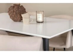 Jimmy150 Ensemble Table, Table Extensible Longueur Cm150 / 240 Blanc Et 4 Berit Chaises Velours Beige. -Mobilia Boutique ensemble table et chaise 22198479