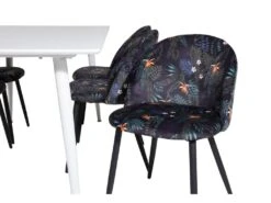 Polar180X90WHWH Ensemble Table, Table Blanc Et 6 Velvet Chaises Velours Fleuri. -Mobilia Boutique ensemble table et chaise 22199113