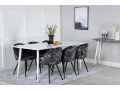 Polar180X90WHWH Ensemble Table, Table Blanc Et 6 Velvet Chaises Velours Fleuri. -Mobilia Boutique ensemble table et chaise 22199115