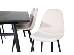 Sleek Ensemble Table, Table Extensible Longueur Cm195 / 280 Noir Et 6 Polar Chaises Velours Beige. -Mobilia Boutique ensemble table et chaise 22199149