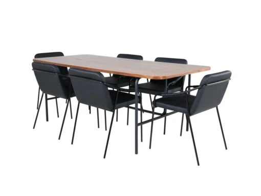 UnoWA Ensemble Table, Table Noyer Décor Et 6 Tvist Chaises Similicuir PU Noir. 8 UnoWA Ensemble Table, Table Noyer Décor Et 6 Tvist Chaises Similicuir PU Noir. -Mobilia Boutique ensemble table et chaise 22199403