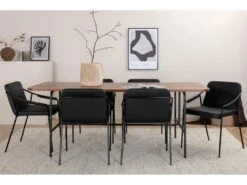 UnoWA Ensemble Table, Table Noyer Décor Et 6 Tvist Chaises Similicuir PU Noir. -Mobilia Boutique ensemble table et chaise 22199409