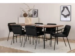 UnoWA Ensemble Table, Table Noyer Décor Et 6 Tvist Chaises Similicuir PU Noir. -Mobilia Boutique ensemble table et chaise 22199411
