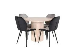 BiancaROWW Ensemble Table, Table Chêne Plaqué Blanc Washed Et 4 Emma Chaises Velours Gris,noir.