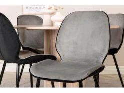BiancaROWW Ensemble Table, Table Chêne Plaqué Blanc Washed Et 4 Emma Chaises Velours Gris,noir. -Mobilia Boutique ensemble table et chaise 22199541