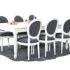 Amaretta Ensemble De Salle à Manger 100x180/280, 2 Extensions Inclues, Vieux Blanc Avec 6 Chaises Rococo, Vieux Blanc/noir.