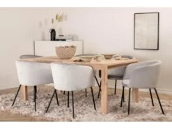 SliderWW Ensemble Table, Table Extensible Longueur Cm170 / 250 Chêne Blanc Washeded Et 6 Berit Chaises Velours Gris. -Mobilia Boutique ensemble table et chaise 22200563