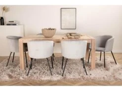 SliderWW Ensemble Table, Table Extensible Longueur Cm170 / 250 Chêne Blanc Washeded Et 6 Berit Chaises Velours Gris. -Mobilia Boutique ensemble table et chaise 22200565
