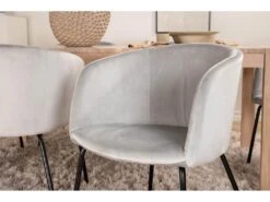 SliderWW Ensemble Table, Table Extensible Longueur Cm170 / 250 Chêne Blanc Washeded Et 6 Berit Chaises Velours Gris. -Mobilia Boutique ensemble table et chaise 22200571