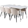 Polar180X90WHWH Ensemble Table, Table Blanc Et 6 Velvet Chaises Velours Beige, Noir. -Mobilia Boutique ensemble table et chaise 22200851