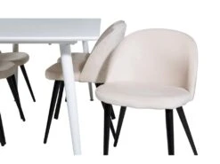 Polar180X90WHWH Ensemble Table, Table Blanc Et 6 Velvet Chaises Velours Beige, Noir. -Mobilia Boutique ensemble table et chaise 22200855