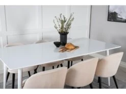 Polar180X90WHWH Ensemble Table, Table Blanc Et 6 Velvet Chaises Velours Beige, Noir. -Mobilia Boutique ensemble table et chaise 22200861