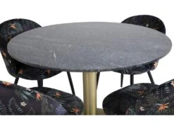 EstelleØ106BLBR Ensemble Table, Table Noir, Marbre Et 4 Velvet Chaises Velours Fleuri. -Mobilia Boutique ensemble table et chaise 22201453