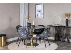 EstelleØ106BLBR Ensemble Table, Table Noir, Marbre Et 4 Velvet Chaises Velours Fleuri. -Mobilia Boutique ensemble table et chaise 22201455