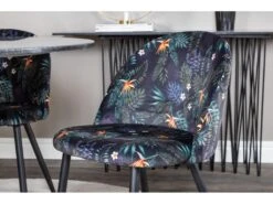 EstelleØ106BLBR Ensemble Table, Table Noir, Marbre Et 4 Velvet Chaises Velours Fleuri. -Mobilia Boutique ensemble table et chaise 22201457