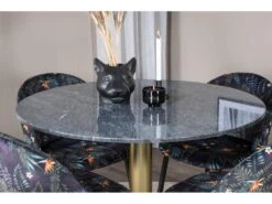 EstelleØ106BLBR Ensemble Table, Table Noir, Marbre Et 4 Velvet Chaises Velours Fleuri. -Mobilia Boutique ensemble table et chaise 22201459