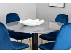 RazziaGR Ensemble Table, Table Terrazzo Gris Et 4 Polar Chaises Velours Bleu, Laiton Décor. -Mobilia Boutique ensemble table et chaise 22201873