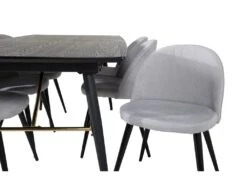 Gold Ensemble Table, Table Extensible Longueur Cm180 / 220 Noir Et 6 Velvet Chaises Velours Côtelé Grisclair, Noir. -Mobilia Boutique ensemble table et chaise 22202089