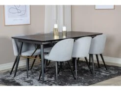 Gold Ensemble Table, Table Extensible Longueur Cm180 / 220 Noir Et 6 Velvet Chaises Velours Côtelé Grisclair, Noir. -Mobilia Boutique ensemble table et chaise 22202091