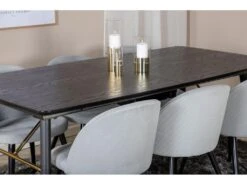 Gold Ensemble Table, Table Extensible Longueur Cm180 / 220 Noir Et 6 Velvet Chaises Velours Côtelé Grisclair, Noir. -Mobilia Boutique ensemble table et chaise 22202095