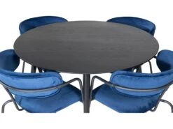 DippØ115BLBR Ensemble Table, Table Noir Et 4 Arrow Chaises Velours Bleu. -Mobilia Boutique ensemble table et chaise 22202367