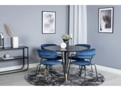 DippØ115BLBR Ensemble Table, Table Noir Et 4 Arrow Chaises Velours Bleu. -Mobilia Boutique ensemble table et chaise 22202369