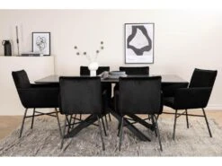 PiazzaBLBL Ensemble Table, Table Noir Et 6 Pippi Chaises Velours Noir. -Mobilia Boutique ensemble table et chaise 22202475