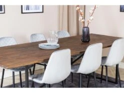 Padang Ensemble Table, Table Teck Et 6 Polar Diamond Chaises Velours Gris. -Mobilia Boutique ensemble table et chaise 22203543