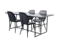 Leif Ensemble Table, Table Enfumé Verre Et 4 Emma Chaises Velours Gris,noir.