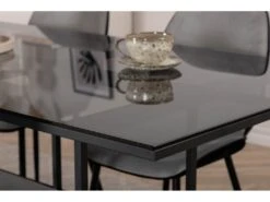 Leif Ensemble Table, Table Enfumé Verre Et 4 Emma Chaises Velours Gris,noir. -Mobilia Boutique ensemble table et chaise 22203655