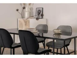 Leif Ensemble Table, Table Enfumé Verre Et 4 Emma Chaises Velours Gris,noir. -Mobilia Boutique ensemble table et chaise 22203659