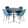 DippØ115BLBL Ensemble Table, Table Noir Et 4 Muce Chaises Velours Bleu. -Mobilia Boutique ensemble table et chaise 22203907