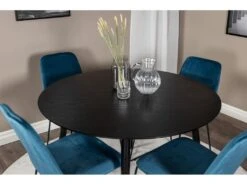 DippØ115BLBL Ensemble Table, Table Noir Et 4 Muce Chaises Velours Bleu. -Mobilia Boutique ensemble table et chaise 22203917