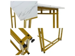 Ensemble Table Et 4 Chaises - Table Dorée 120x70cm - Structure En Métal - Chaise En Lin Gris -Mobilia Boutique ensemble table et chaise 22720781