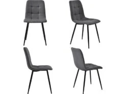 Ensemble Table Et 4 Chaises - Table Dorée 120x70cm - Structure En Métal - Chaise En Lin Gris -Mobilia Boutique ensemble table et chaise 22720783