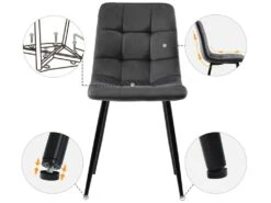 Ensemble Table Et 4 Chaises - Table Noire 117x68cm - Structure En Métal - Chaise En Velours Gris -Mobilia Boutique ensemble table et chaise 22720841