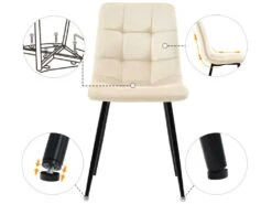 Ensemble Table Et 4 Chaises - Table Dorée 117x68cm - Structure En Métal - Chaise En Velours Beige -Mobilia Boutique ensemble table et chaise 22720851