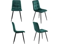 Ensemble Table Et 4 Chaises - Table Noire 120x70cm - Structure En Métal - Chaise En Velours Vert -Mobilia Boutique ensemble table et chaise 22720933