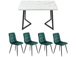 Ensemble Table Et 4 Chaises - Table Noire 117x68cm - Structure En Métal - Chaise En Velours Vert -Mobilia Boutique ensemble table et chaise 22720965