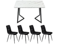 Ensemble Table Et 4 Chaises - Table Noire 117x68cm - Structure En Métal - Chaise En Velours Noir -Mobilia Boutique ensemble table et chaise 22745427