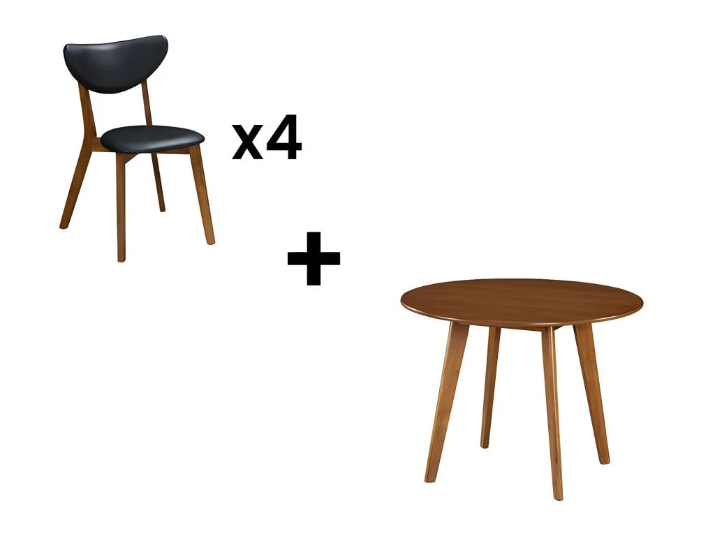 Ensemble Table + 4 Chaises - LISETTE - Noyer Et Noir 4 Ensemble Table + 4 Chaises - LISETTE - Noyer Et Noir – Image 2