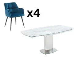 Ensemble Table TALICIA + 4 Chaises PEGA - Blanc Et Bleu -Mobilia Boutique ensemble table et chaise 569647