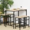 Ensemble Table De Bar Design Industriel + 4 Tabourets Repose-pieds Panneaux Particules Imitation Chêne Clair Métal Noir -Mobilia Boutique meuble de bar 9398959