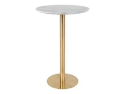 TYROL - Table Haute Ø70cm Aspect Marbré Et Pied Métal Doré