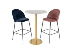 TYROL - Table Haute Ø70cm Aspect Marbré Et Pied Métal Doré -Mobilia Boutique meuble de bar 9853017