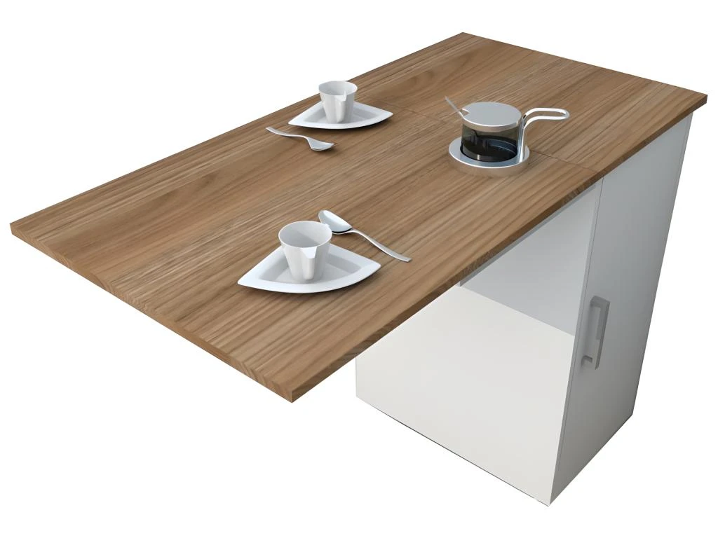 Meuble Cuisine Table Rabattable Blanc Châtaignier 3 Meuble Cuisine Table Rabattable Blanc Châtaignier